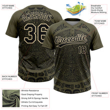 Charger l'image dans la galerie, Custom Olive Black-Cream Ethnic Aztec Mexican Heritage Two-Button Unisex Softball Jersey