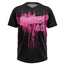 Загрузить изображение в средство просмотра галереи, Custom Black Pink-White Dripping Splatter Paint Two-Button Unisex Softball Jersey