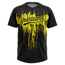 Load image into Gallery viewer, Custom Black Light Yellow Dripping Splatter Paint Two-Button Unisex Softball Jersey