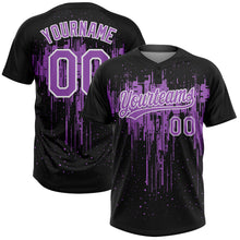 Load image into Gallery viewer, Custom Black Medium Purple-White Dripping Splatter Paint Two-Button Unisex Softball Jersey