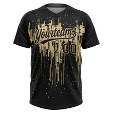 Laden Sie das Bild in den Galerie-Viewer, Custom Black Vegas Gold Dripping Splatter Paint Two-Button Unisex Softball Jersey