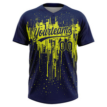 Charger l'image dans la galerie, Custom Navy Neon Yellow Dripping Splatter Paint Two-Button Unisex Softball Jersey