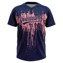 Charger l'image dans la galerie, Custom Navy Medium Pink Dripping Splatter Paint Two-Button Unisex Softball Jersey