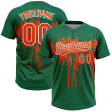 Загрузить изображение в средство просмотра галереи, Custom Kelly Green Orange-White Dripping Splatter Paint Two-Button Unisex Softball Jersey