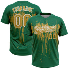 Charger l'image dans la galerie, Custom Kelly Green Old Gold-White Dripping Splatter Paint Two-Button Unisex Softball Jersey