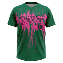 Загрузить изображение в средство просмотра галереи, Custom Kelly Green Pink-Black Dripping Splatter Paint Two-Button Unisex Softball Jersey