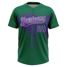 Загрузить изображение в средство просмотра галереи, Custom Kelly Green Purple-White Dripping Splatter Paint Two-Button Unisex Softball Jersey