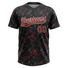 Загрузить изображение в средство просмотра галереи, Custom Black Crimson-Cream 3D Pattern Design Abstract Network Two-Button Unisex Softball Jersey
