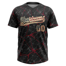 Laden Sie das Bild in den Galerie-Viewer, Custom Black Vintage USA Flag Crimson-Cream 3D Pattern Design Abstract Network Two-Button Unisex Softball Jersey