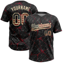 Laden Sie das Bild in den Galerie-Viewer, Custom Black Vintage USA Flag Crimson-Cream 3D Pattern Design Abstract Network Two-Button Unisex Softball Jersey