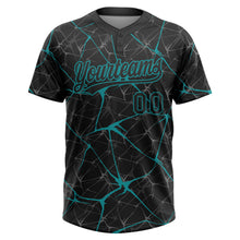 Load image into Gallery viewer, Custom Black Teal 3D Pattern Design Abstract Network Two-Button Unisex Softball Jersey