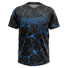 Laden Sie das Bild in den Galerie-Viewer, Custom Black Electric Blue 3D Pattern Design Abstract Network Two-Button Unisex Softball Jersey