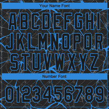 Laden Sie das Bild in den Galerie-Viewer, Custom Black Electric Blue 3D Pattern Design Abstract Network Two-Button Unisex Softball Jersey