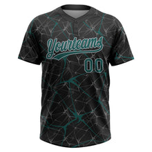 Laden Sie das Bild in den Galerie-Viewer, Custom Black Midnight Green-Gray 3D Pattern Design Abstract Network Two-Button Unisex Softball Jersey