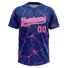 Load image into Gallery viewer, Custom Royal Pink-White 3D Pattern Design Abstract Network Two-Button Unisex Softball Jersey