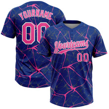 Load image into Gallery viewer, Custom Royal Pink-White 3D Pattern Design Abstract Network Two-Button Unisex Softball Jersey