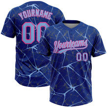 Load image into Gallery viewer, Custom Royal Light Blue-Pink 3D Pattern Design Abstract Network Two-Button Unisex Softball Jersey