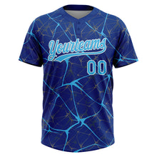 Загрузить изображение в средство просмотра галереи, Custom Royal Sky Blue-White 3D Pattern Design Abstract Network Two-Button Unisex Softball Jersey