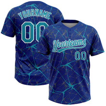 Laden Sie das Bild in den Galerie-Viewer, Custom Royal Teal-White 3D Pattern Design Abstract Network Two-Button Unisex Softball Jersey