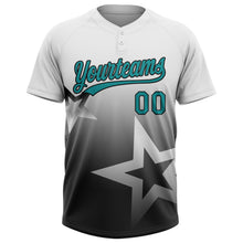 Загрузить изображение в средство просмотра галереи, Custom White Teal-Black Gradient Style Twinkle Star Two-Button Unisex Softball Jersey