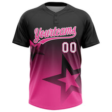 Load image into Gallery viewer, Custom Black Pink-White Gradient Style Twinkle Star Two-Button Unisex Softball Jersey