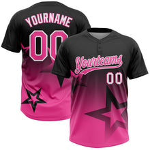 Load image into Gallery viewer, Custom Black Pink-White Gradient Style Twinkle Star Two-Button Unisex Softball Jersey