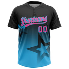 Load image into Gallery viewer, Custom Black Pink-Sky Blue Gradient Style Twinkle Star Two-Button Unisex Softball Jersey