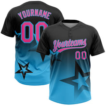 Load image into Gallery viewer, Custom Black Pink-Sky Blue Gradient Style Twinkle Star Two-Button Unisex Softball Jersey