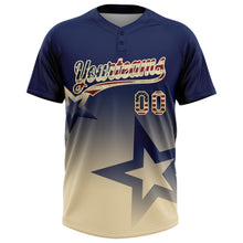 Load image into Gallery viewer, Custom Navy Vintage USA Flag-Cream Gradient Style Twinkle Star Two-Button Unisex Softball Jersey