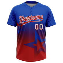 Load image into Gallery viewer, Custom Thunder Blue Red-White Gradient Style Twinkle Star Two-Button Unisex Softball Jersey