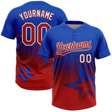 Load image into Gallery viewer, Custom Thunder Blue Red-White Gradient Style Twinkle Star Two-Button Unisex Softball Jersey