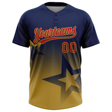 Laden Sie das Bild in den Galerie-Viewer, Custom Navy Red-Old Gold Gradient Style Twinkle Star Two-Button Unisex Softball Jersey