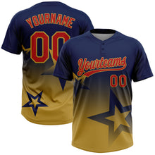 Laden Sie das Bild in den Galerie-Viewer, Custom Navy Red-Old Gold Gradient Style Twinkle Star Two-Button Unisex Softball Jersey