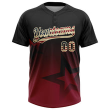 Laden Sie das Bild in den Galerie-Viewer, Custom Black Vintage USA Flag Crimson-Cream Gradient Style Twinkle Star Two-Button Unisex Softball Jersey