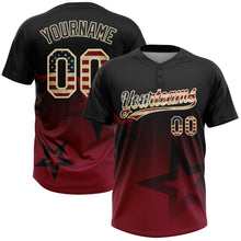 Laden Sie das Bild in den Galerie-Viewer, Custom Black Vintage USA Flag Crimson-Cream Gradient Style Twinkle Star Two-Button Unisex Softball Jersey