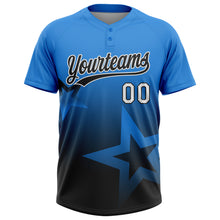 Загрузить изображение в средство просмотра галереи, Custom Electric Blue Black-White Gradient Style Twinkle Star Two-Button Unisex Softball Jersey