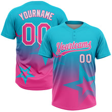 Загрузить изображение в средство просмотра галереи, Custom Lakes Blue Pink-White Gradient Style Twinkle Star Two-Button Unisex Softball Jersey