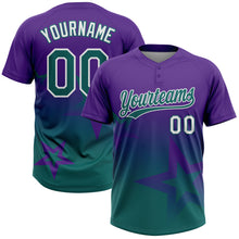 Laden Sie das Bild in den Galerie-Viewer, Custom Purple Teal-White Gradient Style Twinkle Star Two-Button Unisex Softball Jersey