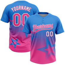 Laden Sie das Bild in den Galerie-Viewer, Custom Electric Blue Pink-White Gradient Style Twinkle Star Two-Button Unisex Softball Jersey