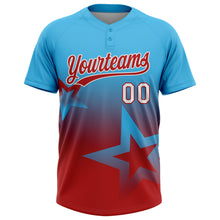 Laden Sie das Bild in den Galerie-Viewer, Custom Sky Blue Red-White Gradient Style Twinkle Star Two-Button Unisex Softball Jersey