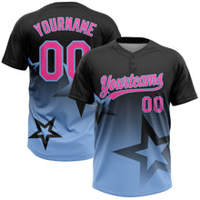 Laden Sie das Bild in den Galerie-Viewer, Custom Black Pink-Light Blue Gradient Style Twinkle Star Two-Button Unisex Softball Jersey