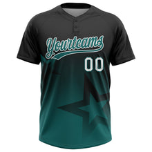 Загрузить изображение в средство просмотра галереи, Custom Black Teal-White Gradient Style Twinkle Star Two-Button Unisex Softball Jersey