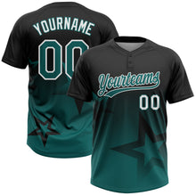 Загрузить изображение в средство просмотра галереи, Custom Black Teal-White Gradient Style Twinkle Star Two-Button Unisex Softball Jersey