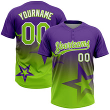 Загрузить изображение в средство просмотра галереи, Custom Purple Neon Green-White Gradient Style Twinkle Star Two-Button Unisex Softball Jersey