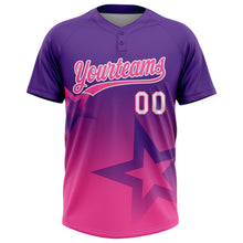 Загрузить изображение в средство просмотра галереи, Custom Purple Pink-White Gradient Style Twinkle Star Two-Button Unisex Softball Jersey