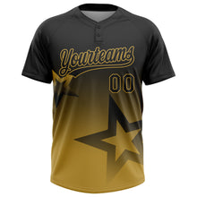 Загрузить изображение в средство просмотра галереи, Custom Black Old Gold Gradient Style Twinkle Star Two-Button Unisex Softball Jersey
