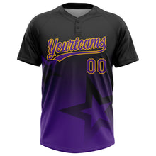 Загрузить изображение в средство просмотра галереи, Custom Black Purple-Gold Gradient Style Twinkle Star Two-Button Unisex Softball Jersey