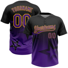 Загрузить изображение в средство просмотра галереи, Custom Black Purple-Gold Gradient Style Twinkle Star Two-Button Unisex Softball Jersey