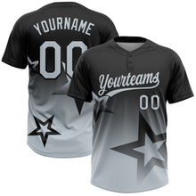 Загрузить изображение в средство просмотра галереи, Custom Black Silver Gradient Style Twinkle Star Two-Button Unisex Softball Jersey