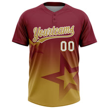 Загрузить изображение в средство просмотра галереи, Custom Crimson Old Gold-White Gradient Style Twinkle Star Two-Button Unisex Softball Jersey